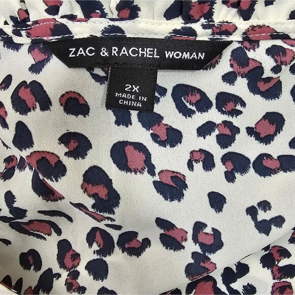 Zac & Rachel Leopard Print Long Puff Sleeve Ruffle Trim Shirt Plus Size 2X New! - Picture 7 of 8